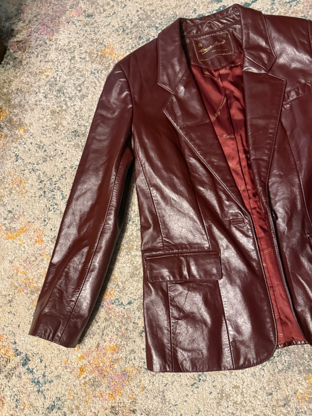 Etienne Aigner Burgundy Leather Blazer 6 - Picture 3 of 15